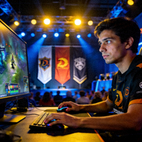 DOTA2明星选手Nisha在比赛现场神情专注